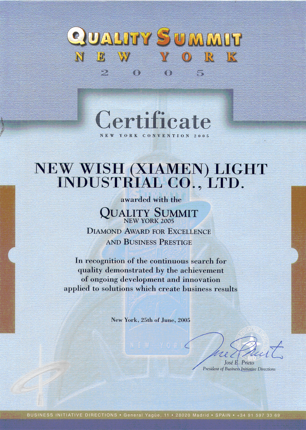 Historical Quality Summit New York award recognition